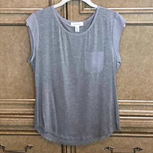 Calvin Klein Tops - CALVIN KLEIN GREY CAPPED SLEEVE SHIRT